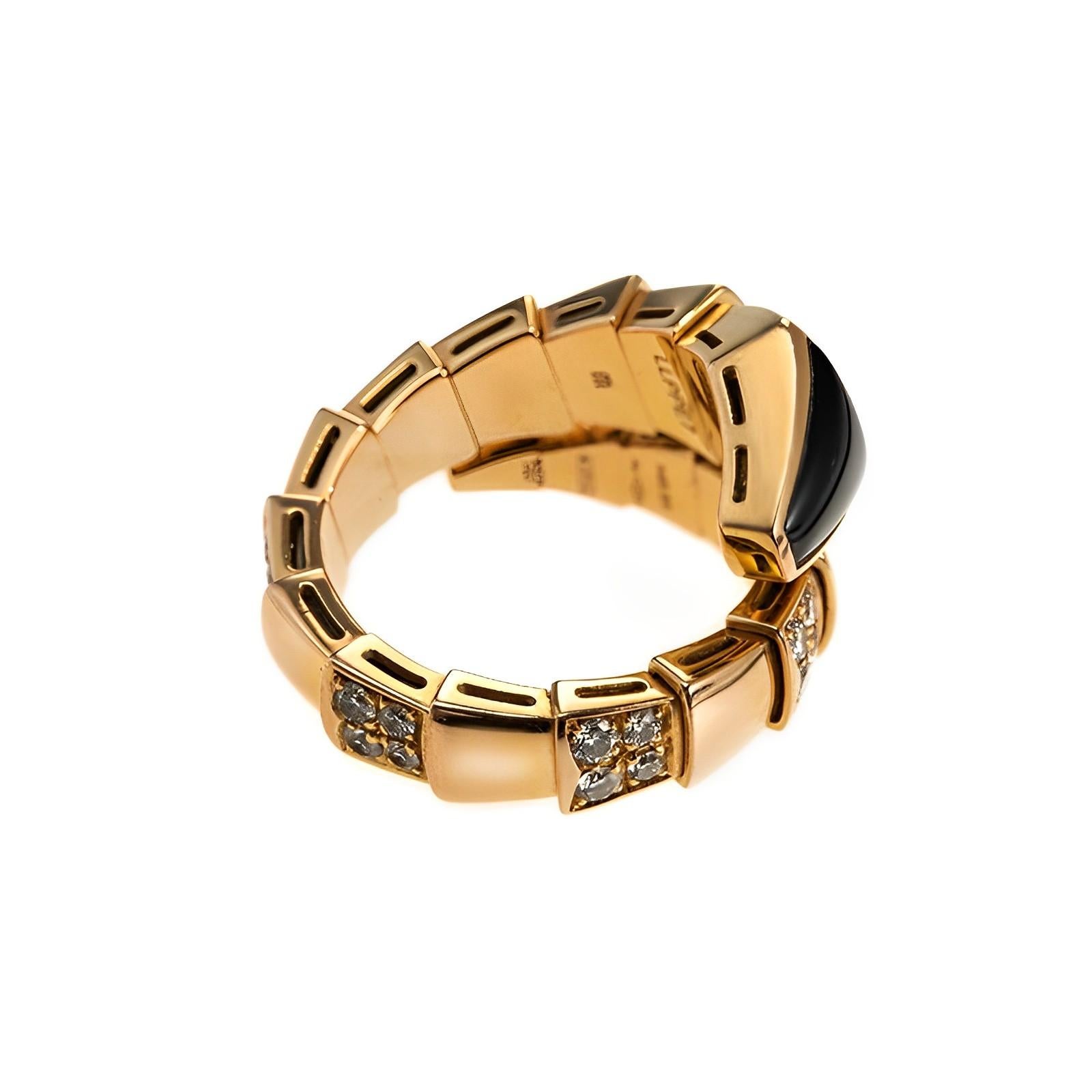 Brilliant Cut Bvlgari Serpenti Viper One-coil Rose Gold Onyx & Diamond Ring Size M