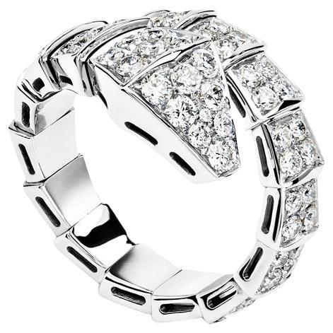 Bvlgari Serpenti Viper Ring 18 Karat White Gold Full Pave Diamond Set 345223 For Sale