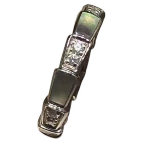 Bvlgari Serpenti Viper Ring Madreperla Diamanti Oro Bianco 18K Taglia 48