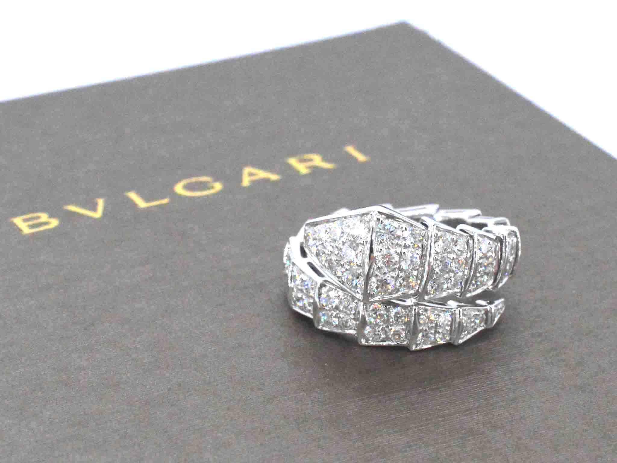 Introducing the BVLGARI Serpenti Viper Pavé Ring, a symbol of strength, beauty, and transformation. Crafted from the finest materials, this stunning masterpiece wraps your finger in the hypnotic allure of its sinuous, serpentine design.

The