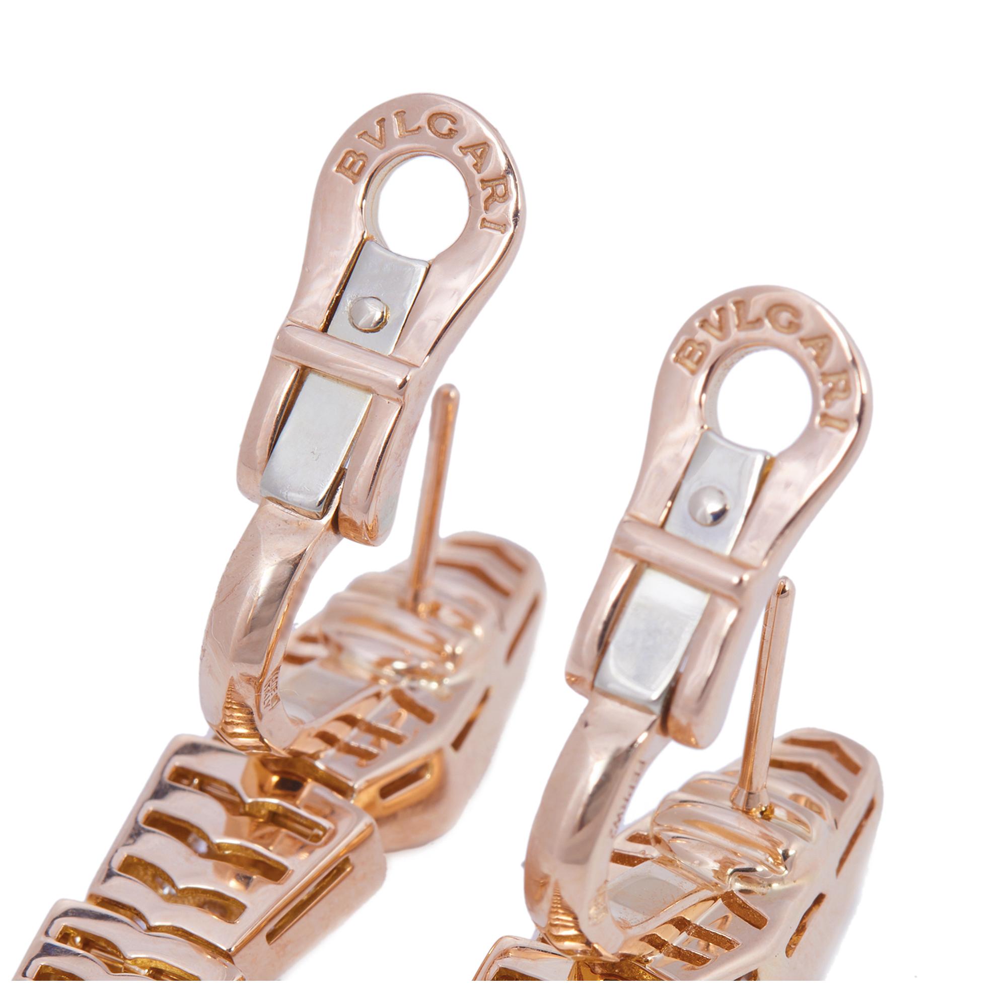Round Cut Bvlgari 'Serpenti Viper' Rose Gold and Diamond Earrings