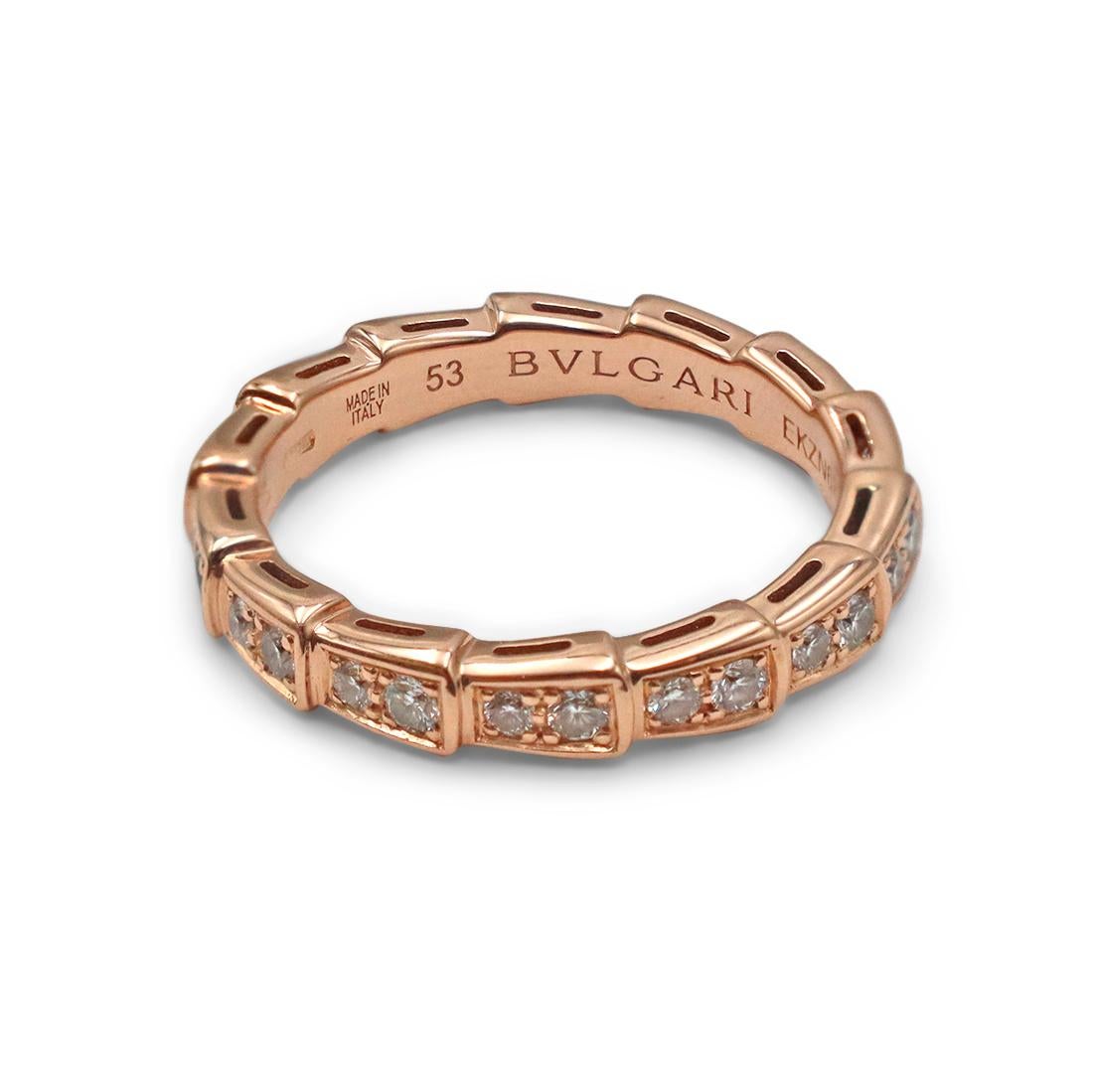 Bvlgari Serpenti Viper Rose Gold and Diamond Pavé Ring In Excellent Condition In New York, NY