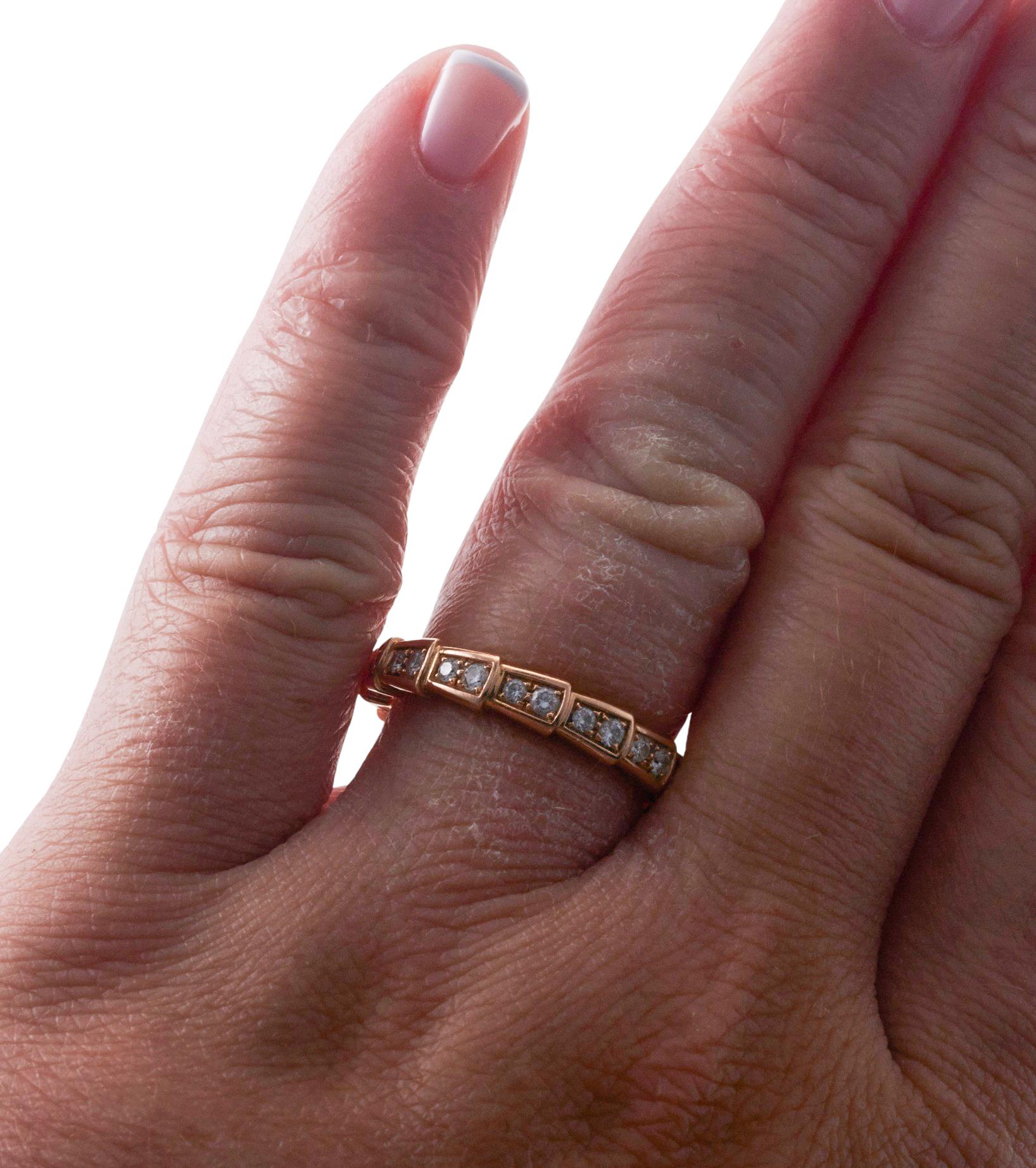 Round Cut Bvlgari Serpenti Viper Rose Gold Diamond Band Ring For Sale