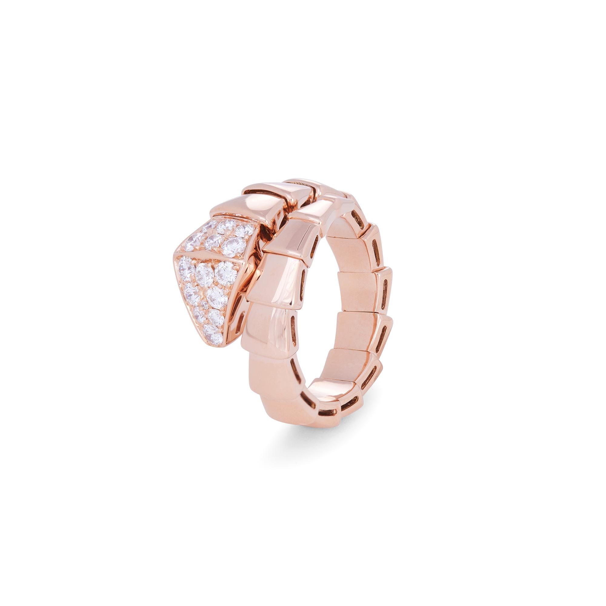 Round Cut Bvlgari 'Serpenti Viper' Rose Gold Diamond Ring