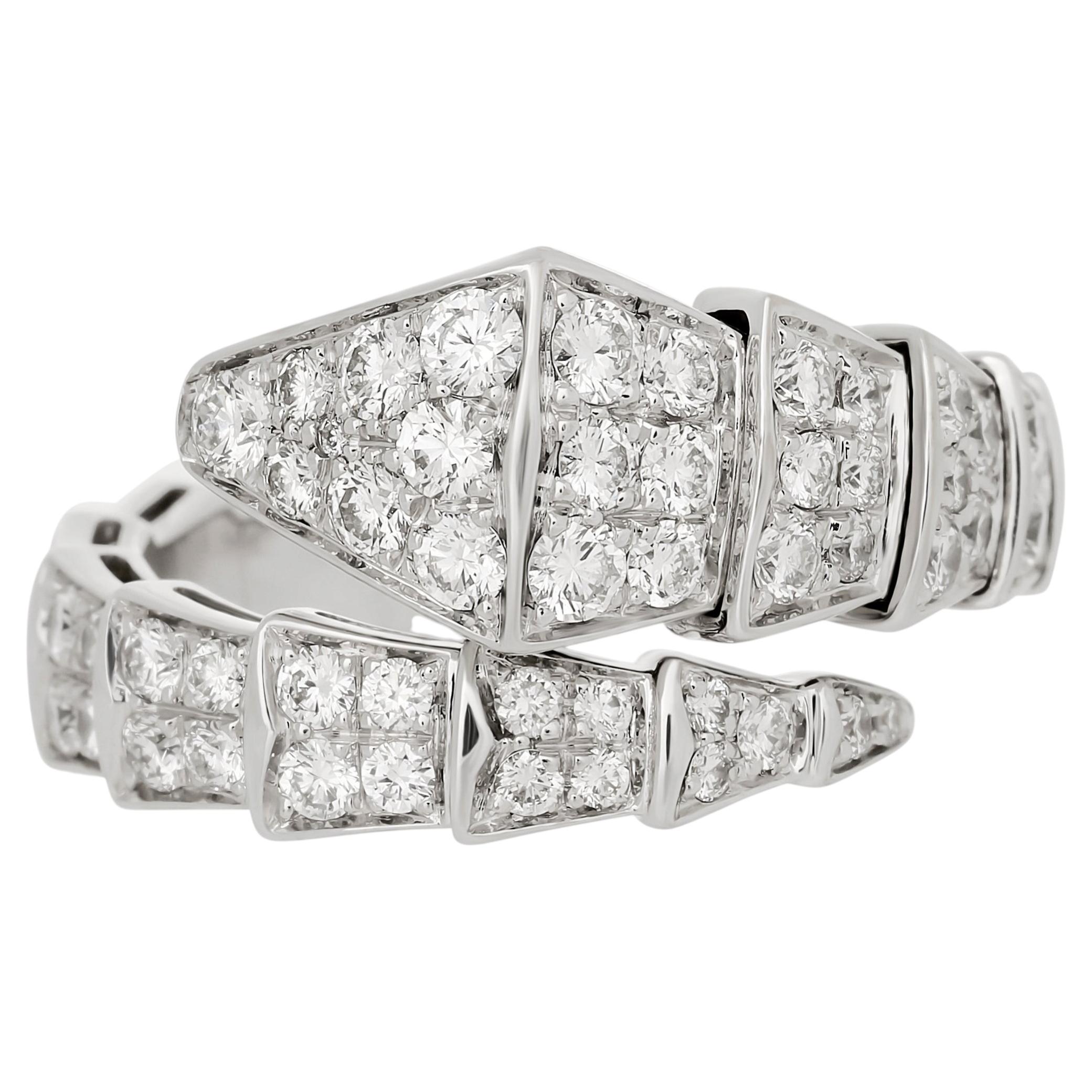 Bvlgari Serpenti Viper Single Coil Pave Diamond Ring - Size Large