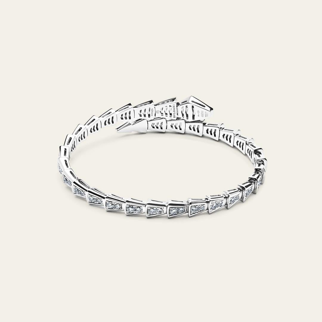 Round Cut BVLGARI Serpenti Viper Slim Bracelet White Gold Full Pavé Diamonds 351844 For Sale