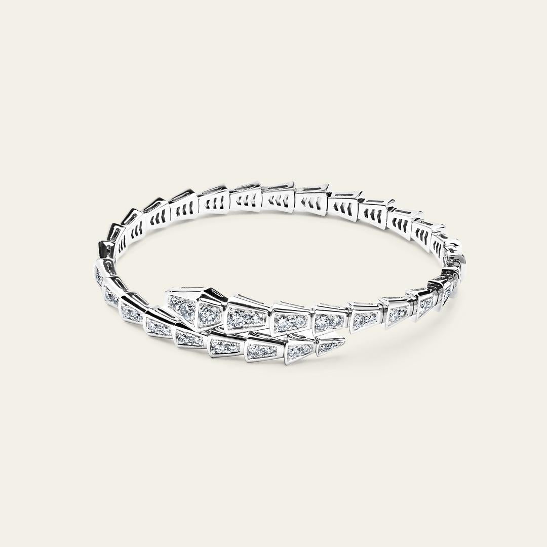 BVLGARI Serpenti Viper Slim Bracelet White Gold Full Pavé Diamonds 351844 In New Condition For Sale In New York, NY