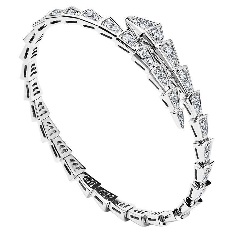 Bvlgari Serpenti Viper Slim Bracelet White Gold Full Pavé Diamonds For Sale  at 1stDibs