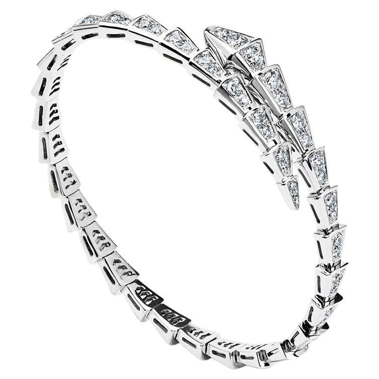 BVLGARI Serpenti Viper Slim Bracelet White Gold Full Pavé Diamonds 351844