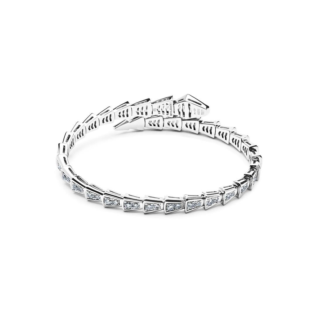 Taille brillant Bvlgari Serpenti Viper Slim Bracelet Or Blanc Pavé Complet Diamants 351845 en vente