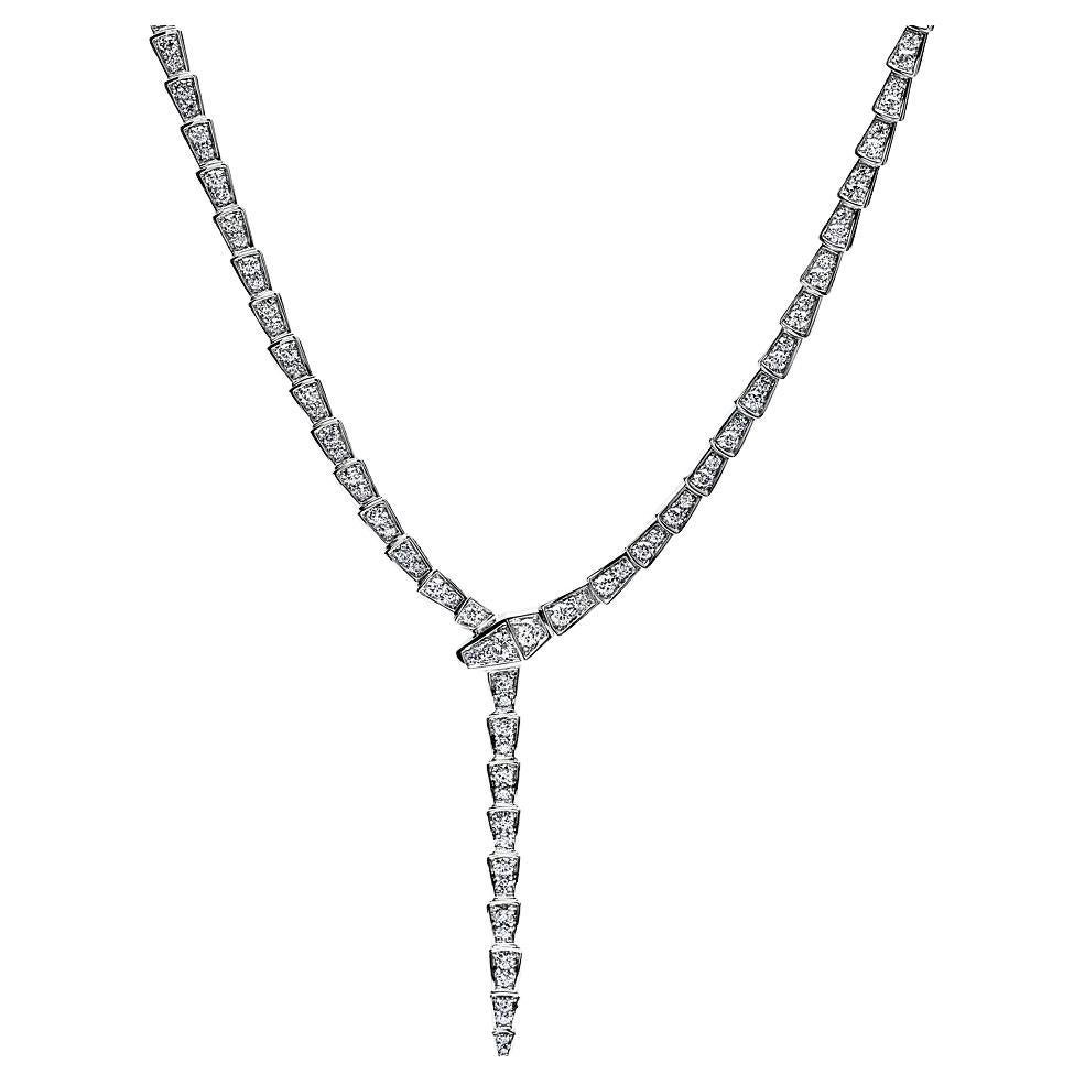 BVLGARI Serpenti Viper Slim Necklace Or blanc Full Pavé Diamants 351090 en vente