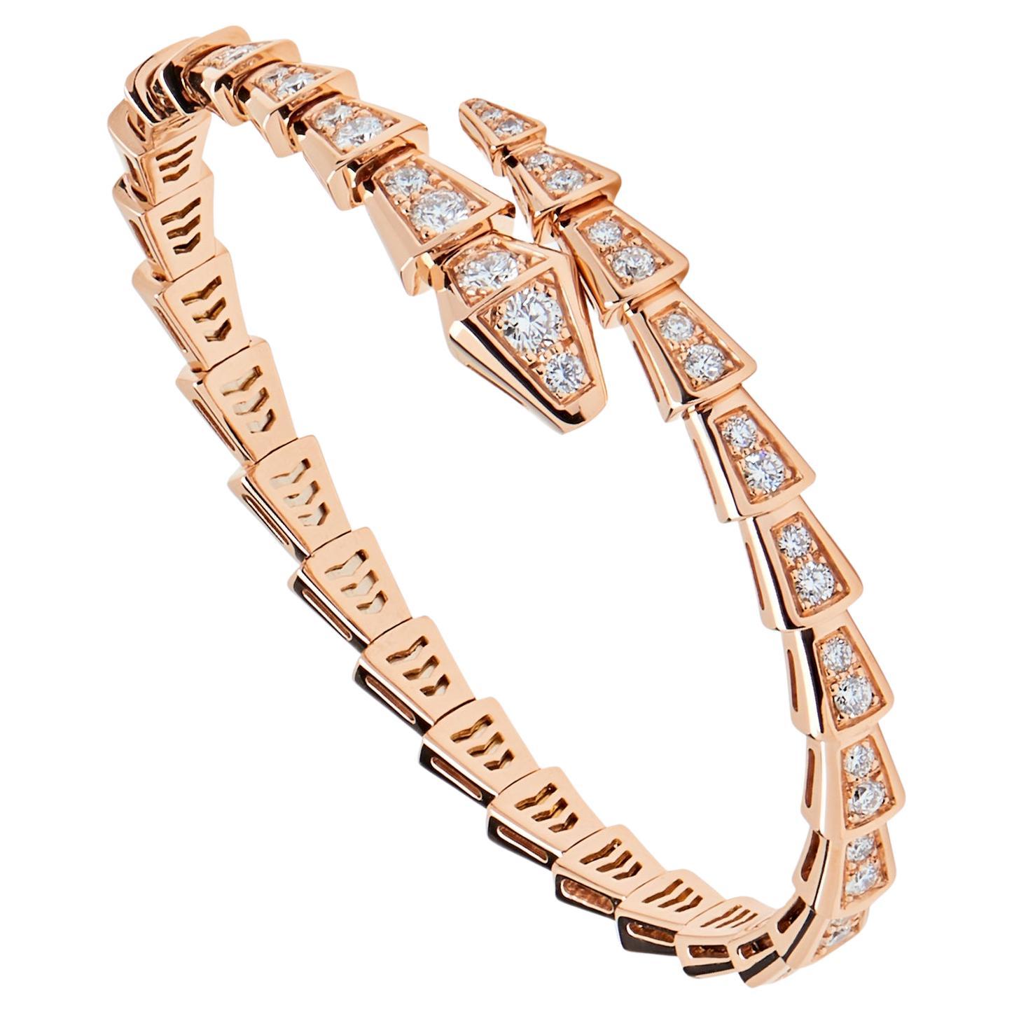 Bvlgari Serpenti Viper Thin Bracelet Rose Gold Set Full Pave Diamonds ...