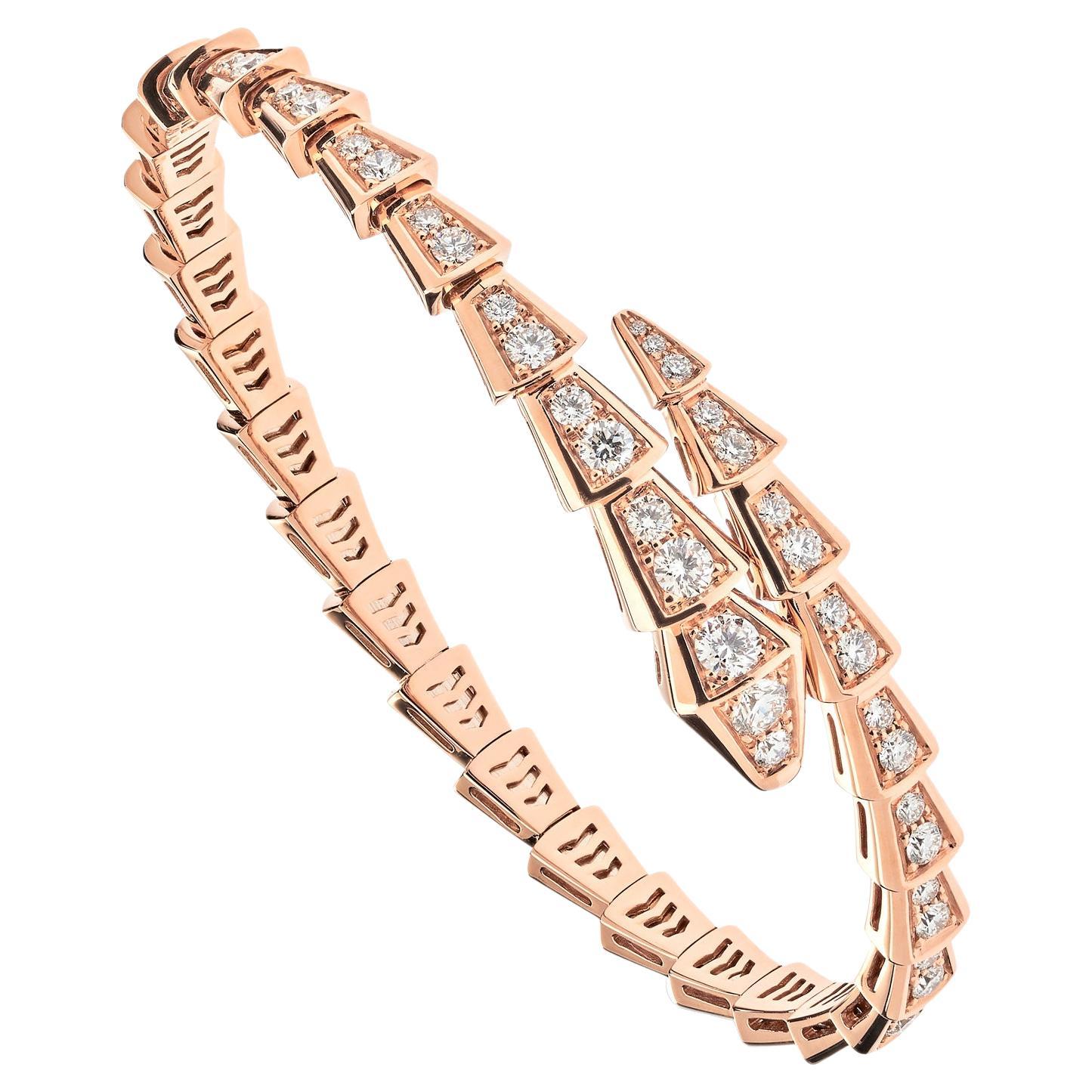 Bvlgari Serpenti Viper Thin Bracelet Rose Gold Set Full Pave Diamonds 353793 For Sale