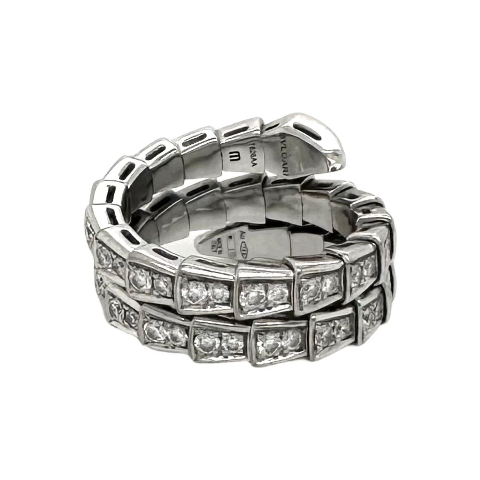 Brilliant Cut Bvlgari Serpenti Viper two-coil 18 kt white gold set with full pavé diamond For Sale