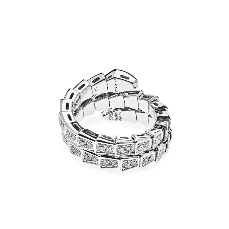 Bvlgari Serpenti Viper Two-Coil 18kt White Gold Full Pave Diamond Ring  357259 For Sale at 1stDibs