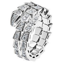 Bvlgari Serpenti Viper Two-Coil 18kt White Gold Full Pave Diamond Ring 357259