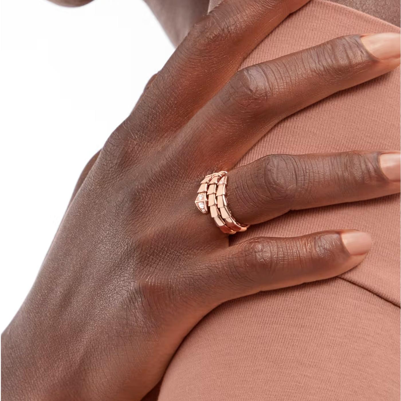 Bvlgari Serpenti Viper Two-Coil Pave Diamonds Snake Ring 18k Rose Gold For Sale 5