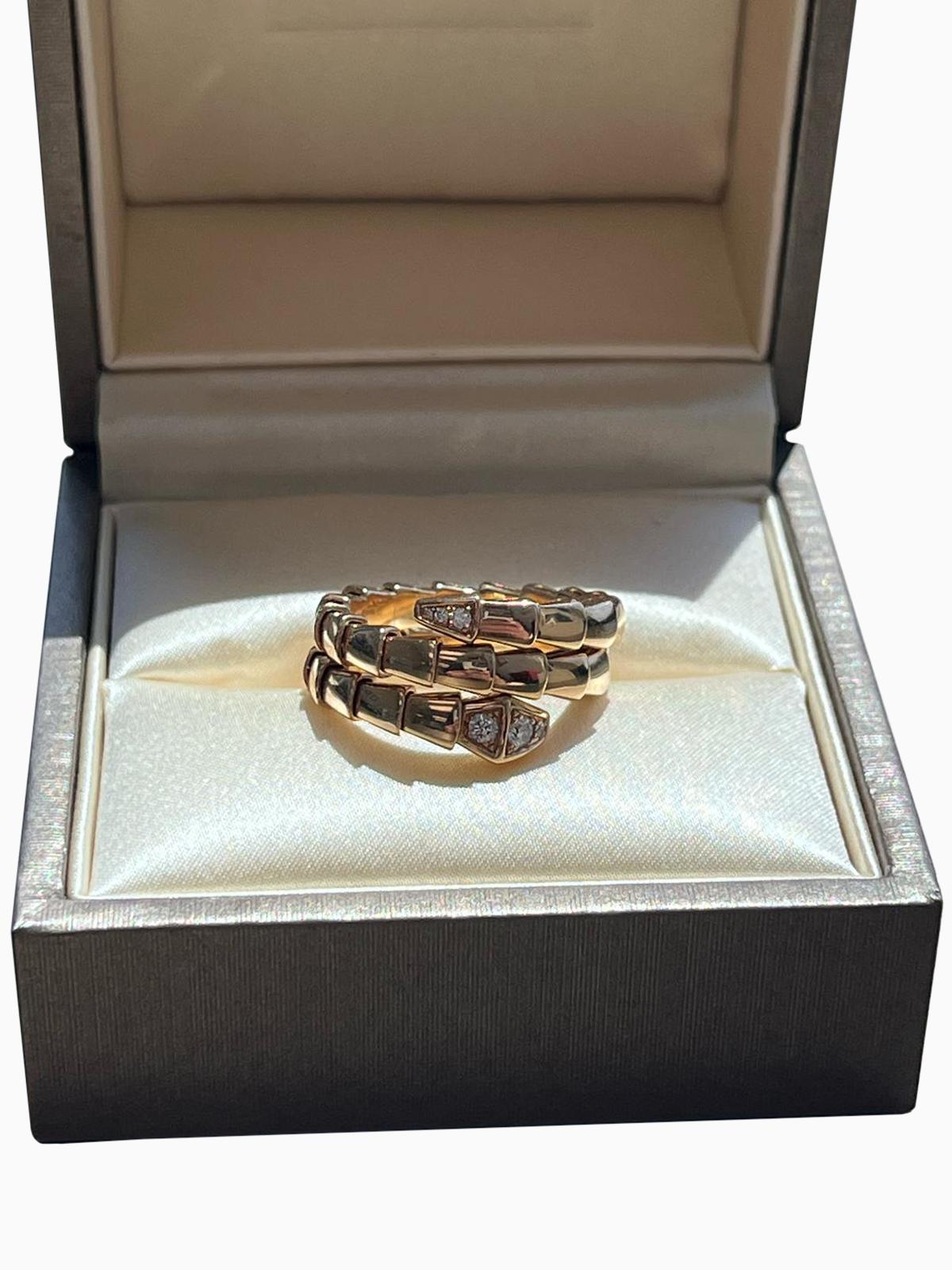 Women's Bvlgari Serpenti Viper Two-Coil Pave Diamonds Snake Ring 18k Rose Gold For Sale