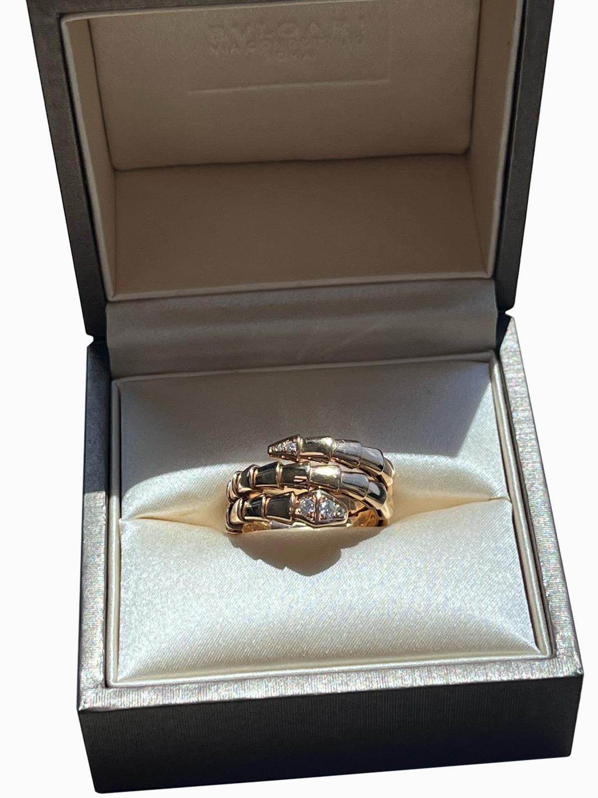 Bvlgari Serpenti Viper Two-Coil Pave Diamonds Snake Ring 18k Rose Gold For Sale 1
