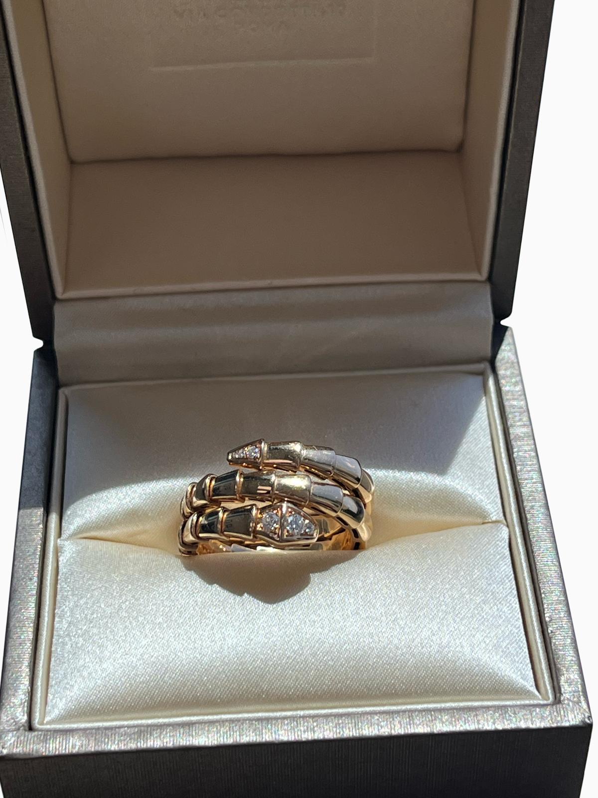 Bvlgari Serpenti Viper Two-Coil Pave Diamonds Snake Ring 18k Rose Gold For Sale 2