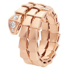 Bvlgari Serpenti Viper Two-Coil Pave Diamonds Snake Ring 18k Rose Gold
