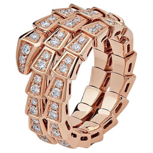 BVLGARI Serpenti Viper Two-Coil Ring Rose Gold Full Pavé Diamonds 357262 For Sale