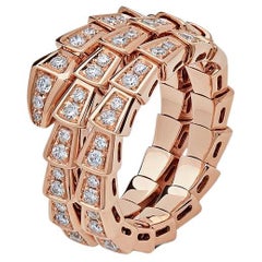 Used BVLGARI Serpenti Viper Two-Coil Ring Rose Gold Full Pavé Diamonds 357262