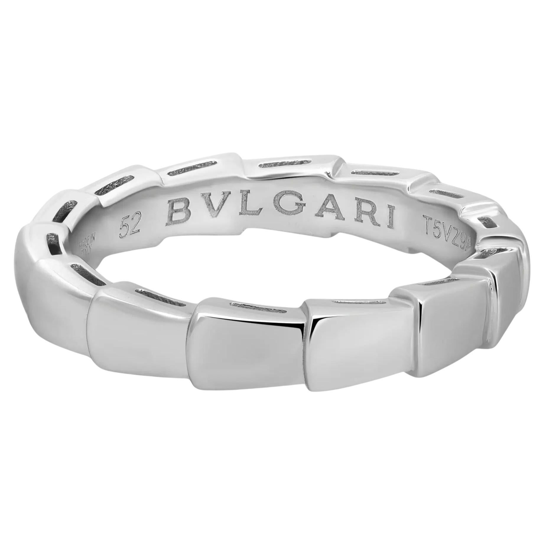 Bvlgari Serpenti Viper Wedding Band Ring 18K White Gold Size 52 US 6