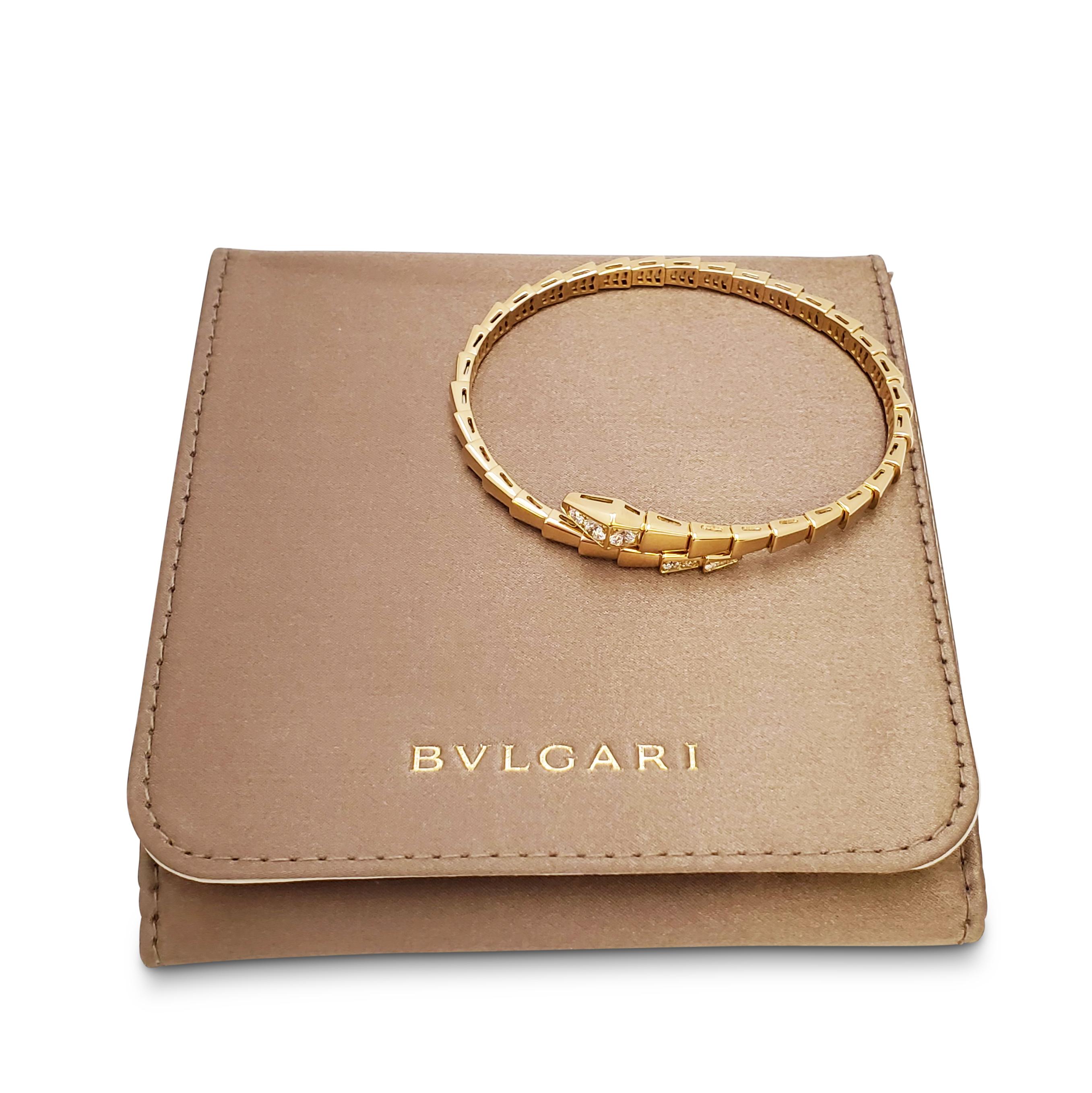 Round Cut Bvlgari 'Serpenti Viper' Yellow Gold Diamond Bracelet