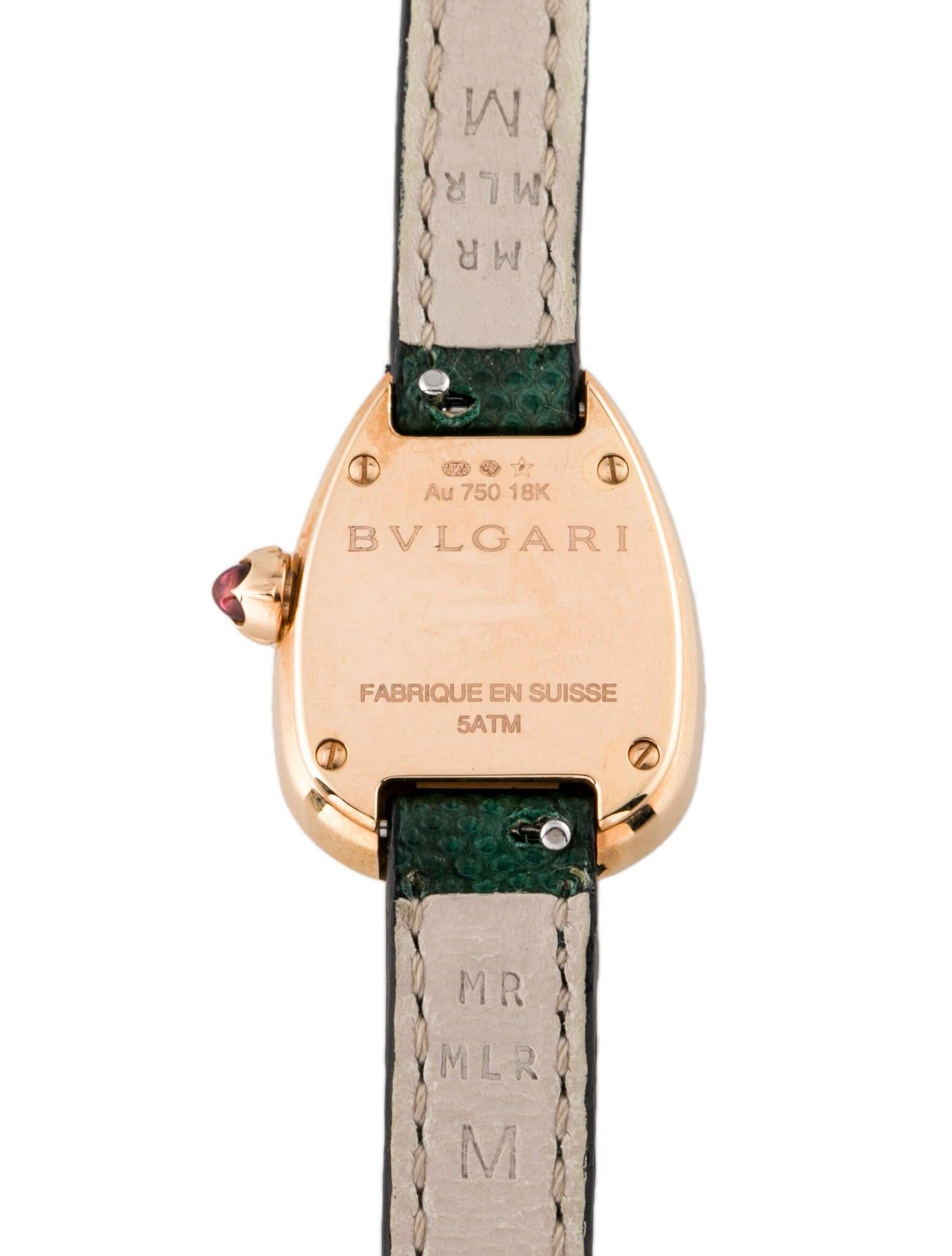 Contemporary Bvlgari Serpenti Watch 18K Rose Gold Double Spiral Green Snake Strap Box Papers