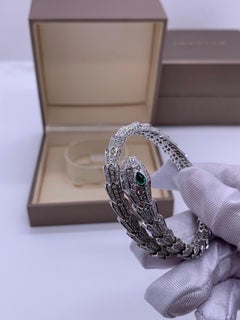 BVLGARI Serpenti White Gold Full Diamond Emerald-Eyed Snake Bracelet