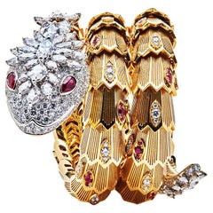 BVLGARI Serpenti Yellow and White Gold Bangle Bracelet 260562