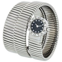 Bvlgari Montre pour femme Serpentine en acier inoxydable avec cadran rond en diamant BB19, années 1980