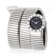 Bvlgari Serpentine Stainless Steel BB19 Black Round Dial Ladies Watch