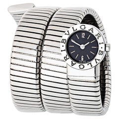Vintage Bvlgari Serpentine Stainless Steel BB19 Black Round Dial Ladies Watch