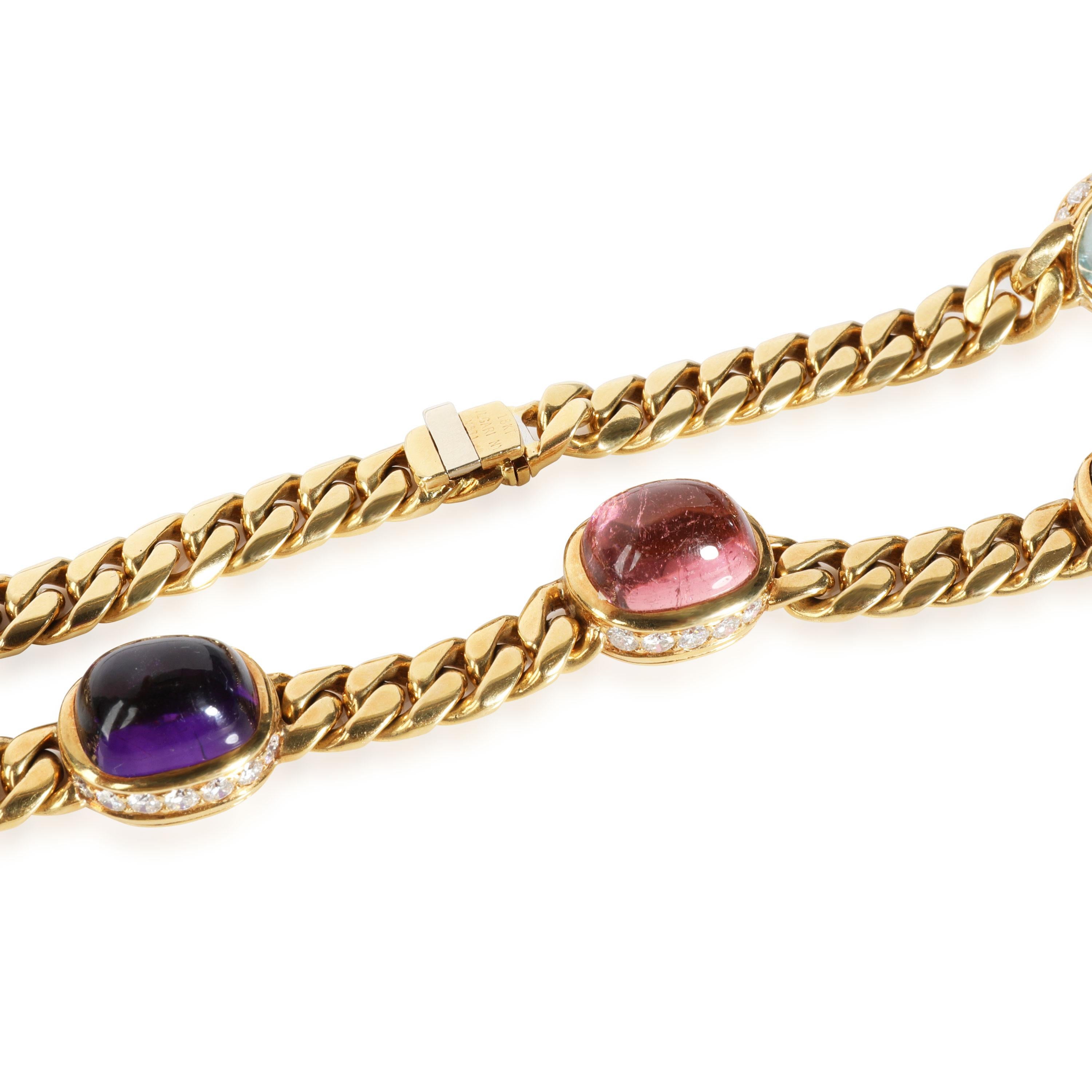 Bvlgari Seven Station, Halskette aus 18 Karat Gelbgold mit gemischten Cabochon-Edelsteinen, 5 Karat im Zustand „Hervorragend“ in New York, NY