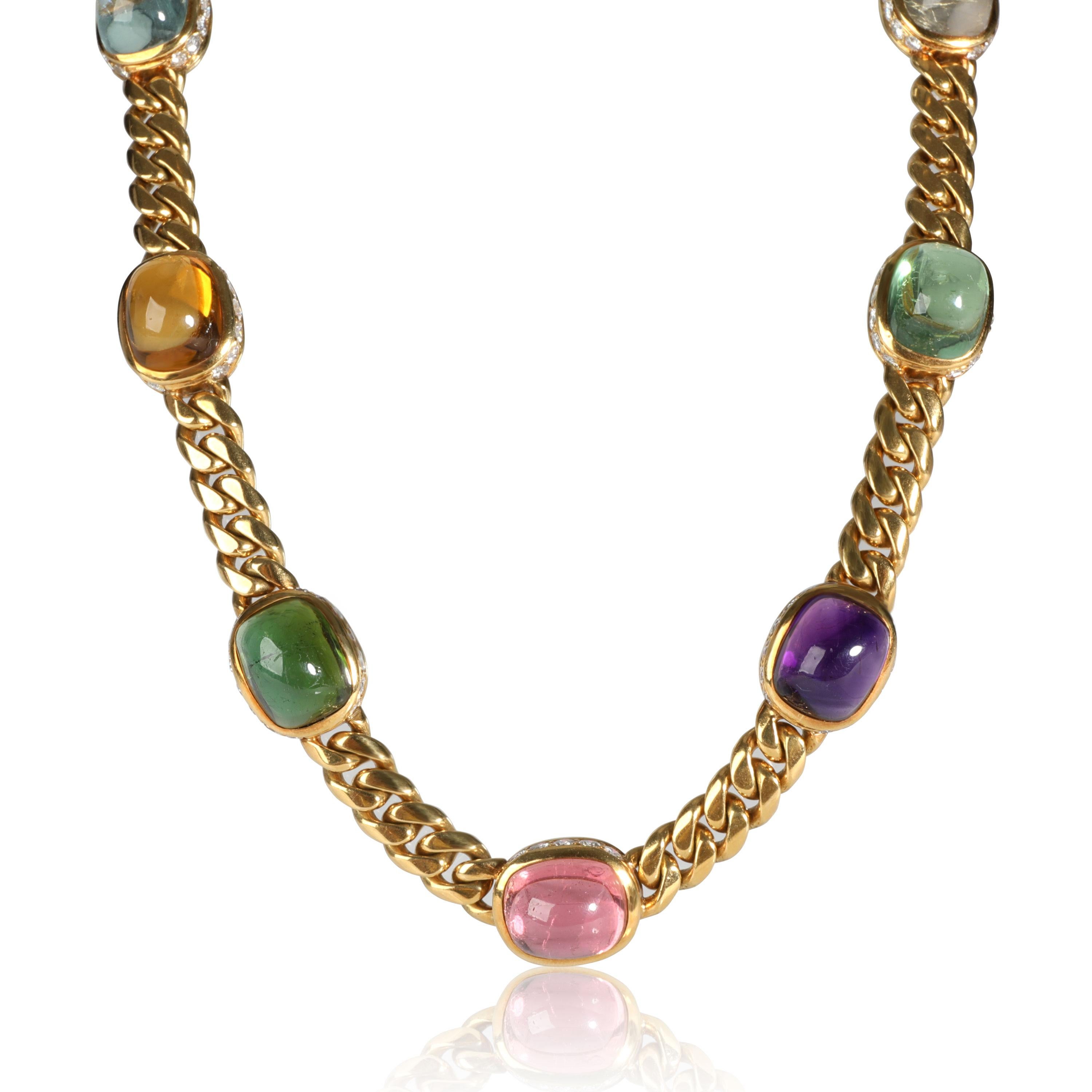 Bvlgari Sieben Stationen Gemischte Cabochon-Edelstein-Halskette in 18K Gelbgold 5 CTW Damen