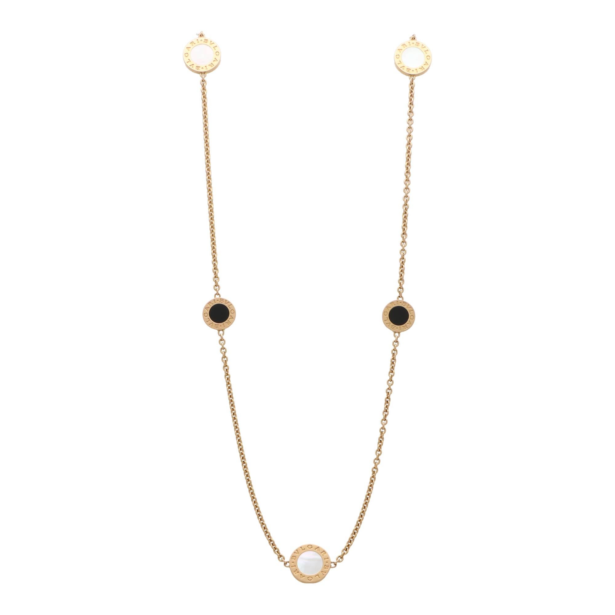 Modern Bvlgari Signature Mother of Pearl and Onyx Disc Necklace in 18k Rose Gold
