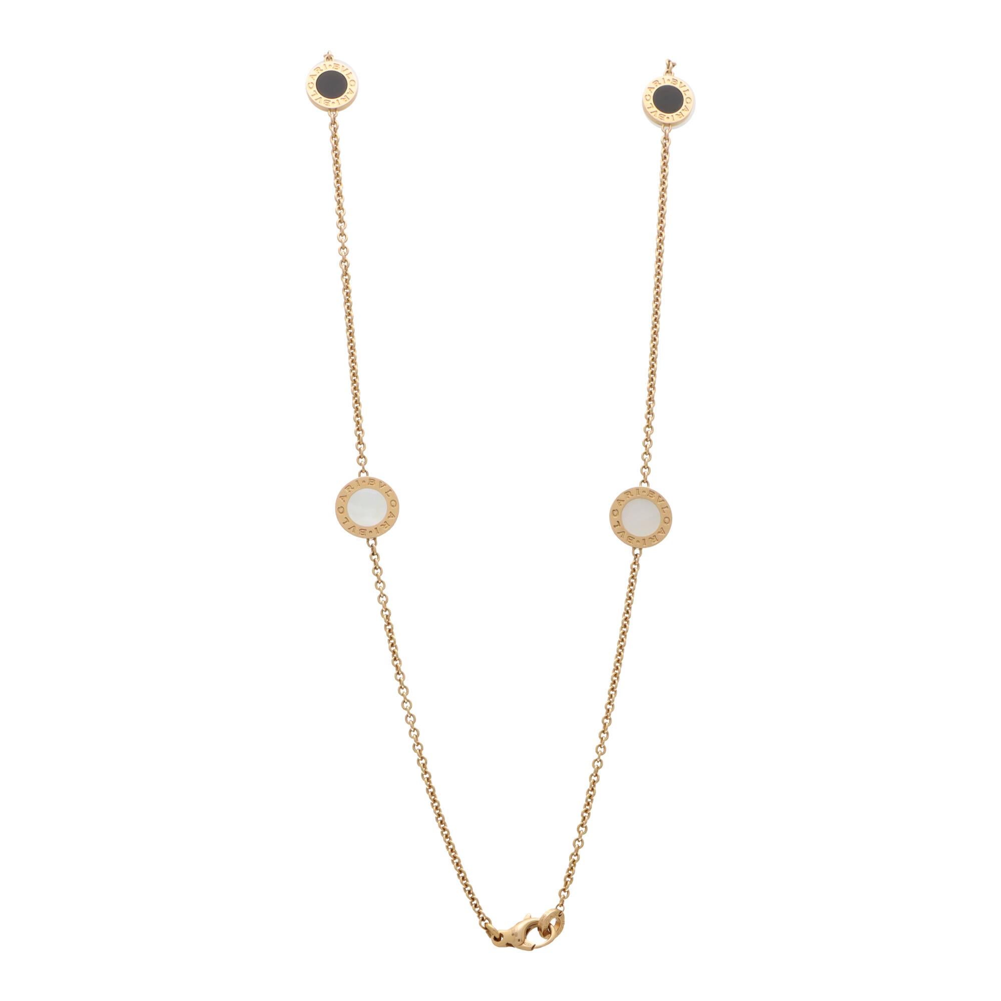 Mixed Cut Bvlgari Signature Mother of Pearl and Onyx Disc Necklace in 18k Rose Gold