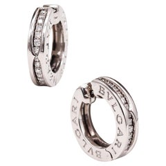 Vintage Bvlgari Signatures B Zero Huggie Earrings In 18Kt White Gold With VS Diamonds