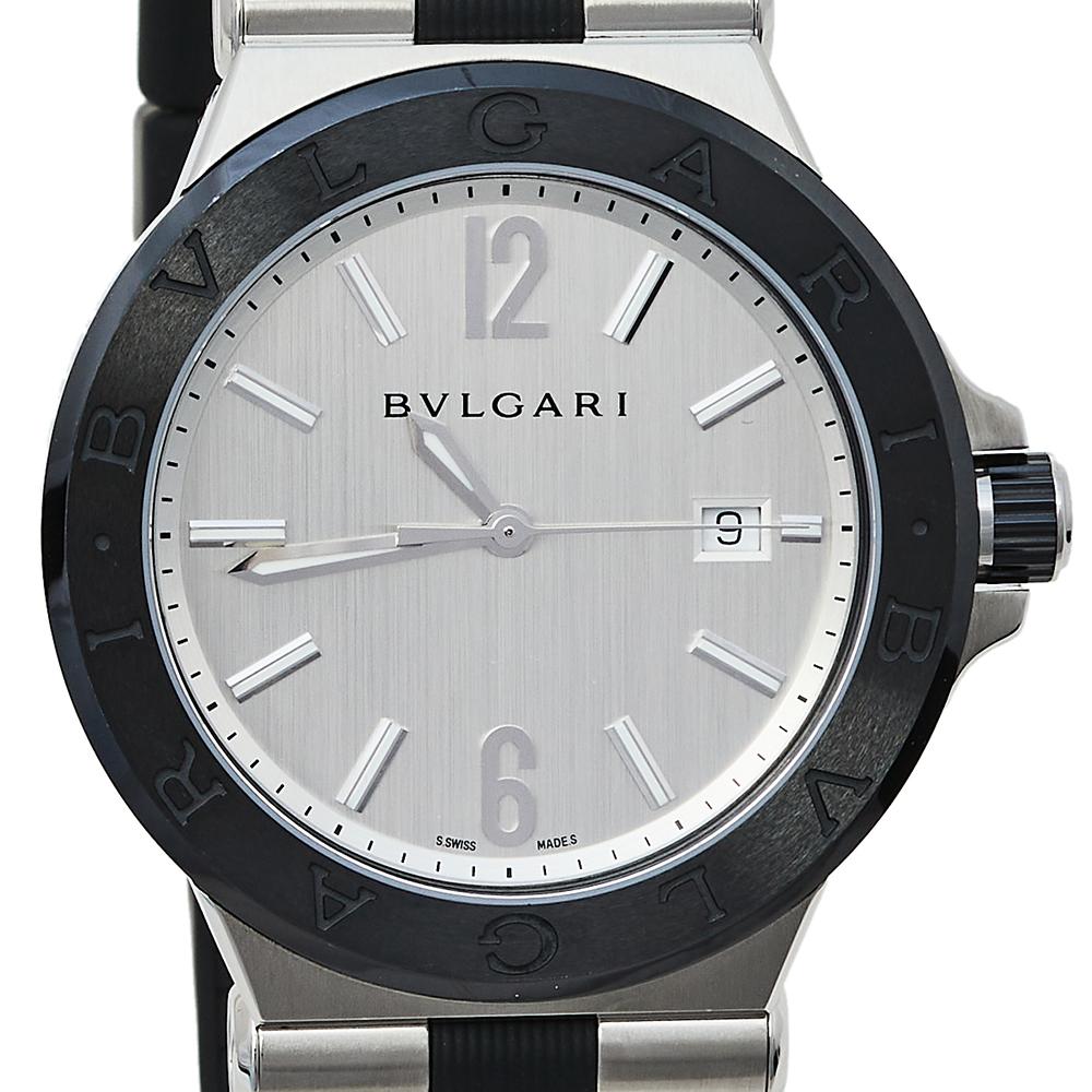 Contemporary Bvlgari Silver Ceramic Diagono 102252 Automatic Men's Wristwatch 42 mm