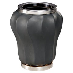 Bvlgari Silver-Mounted Porcelain  Ribbed Matte Grey Vase 