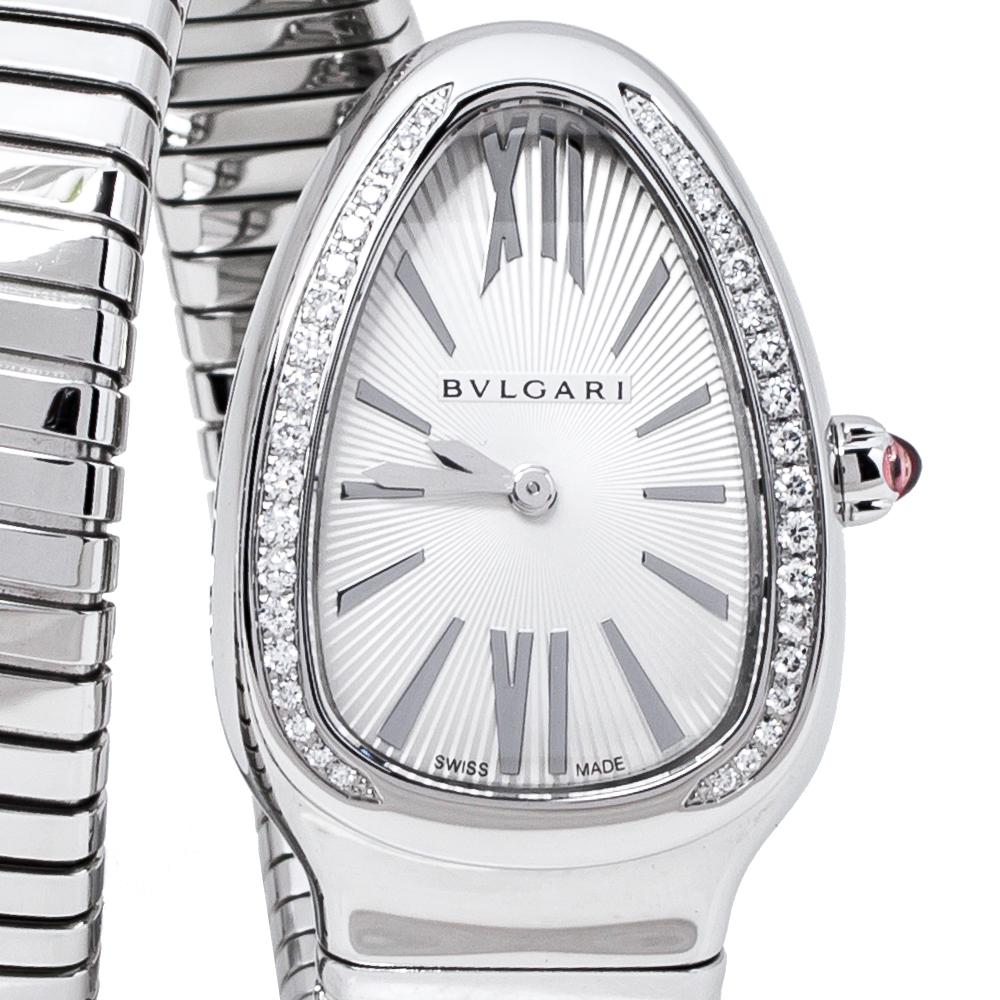 Bvlgari Silver Opaline Stainless Steel Serpenti 101910 Women's Wristwatch 35 mm In Good Condition In Dubai, Al Qouz 2