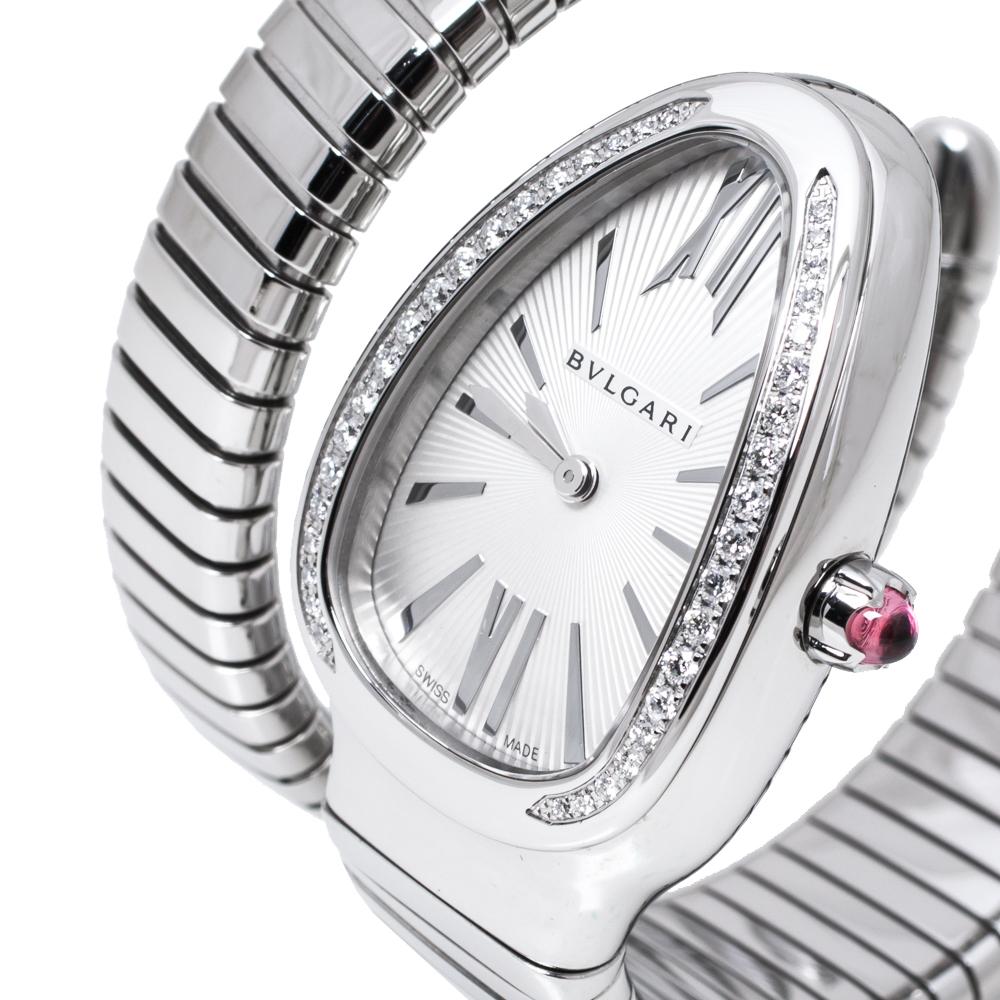Bvlgari Silver Opaline Stainless Steel Serpenti 101910 Women's Wristwatch 35 mm 3