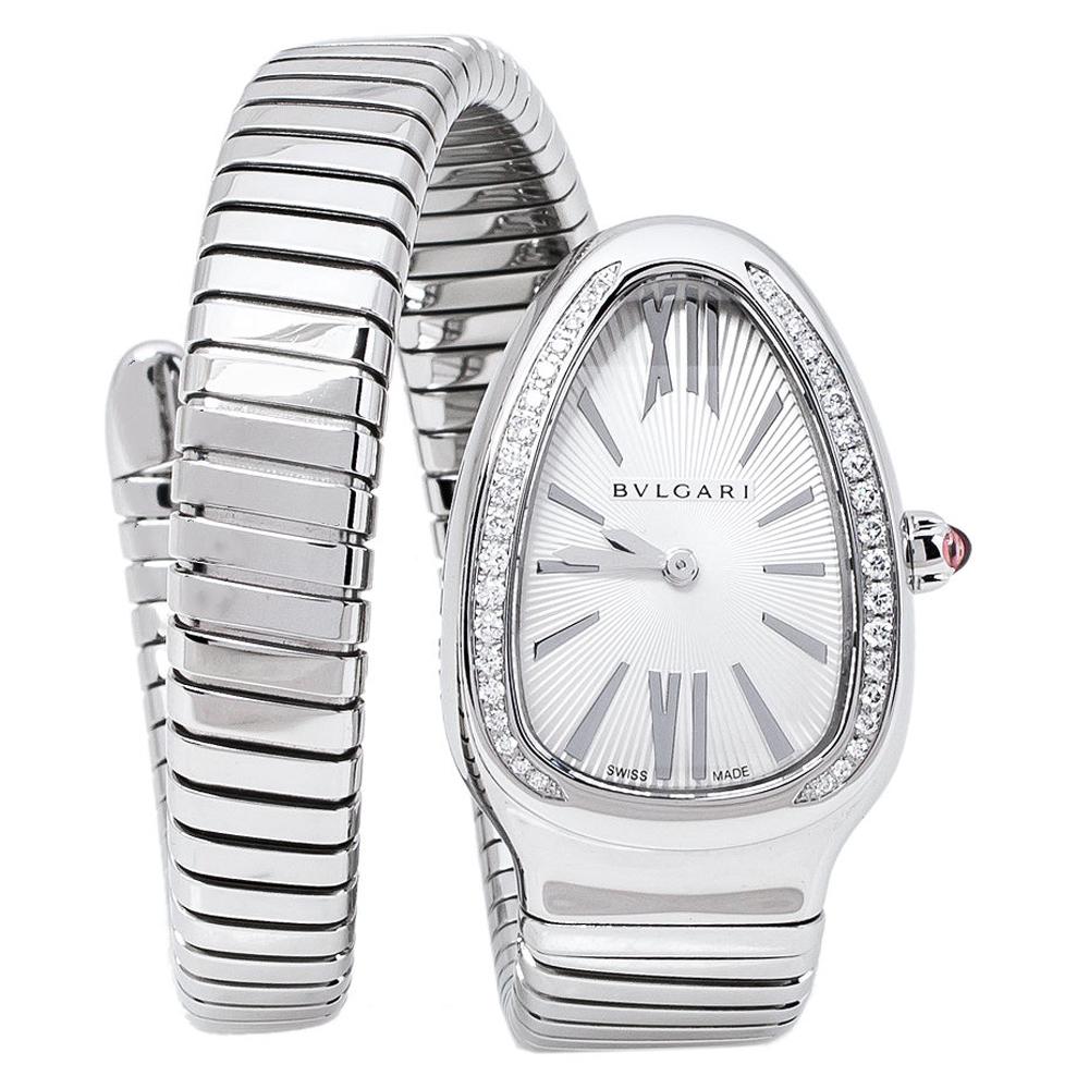 Bvlgari Silver Opaline Stainless Steel Serpenti 101910 Women's Wristwatch 35 mm