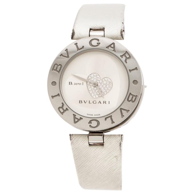 Bvlgari Silver Stainless Steel Heart Diamond B.Zero1 Women's Wristwatch 35 MM