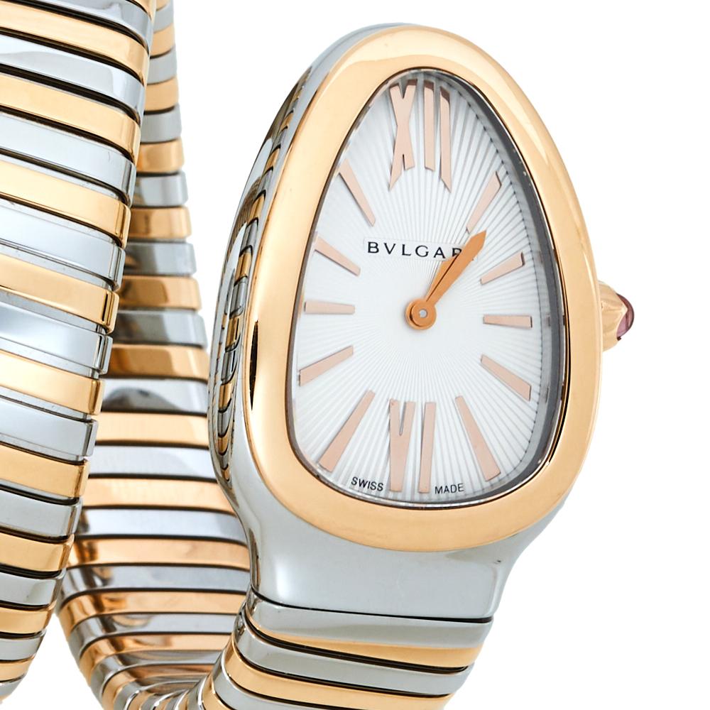 Bvlgari Silver White 18K Rose Gold Stainless Tubogas 102236 WomenWristwatch 35mm In Good Condition In Dubai, Al Qouz 2