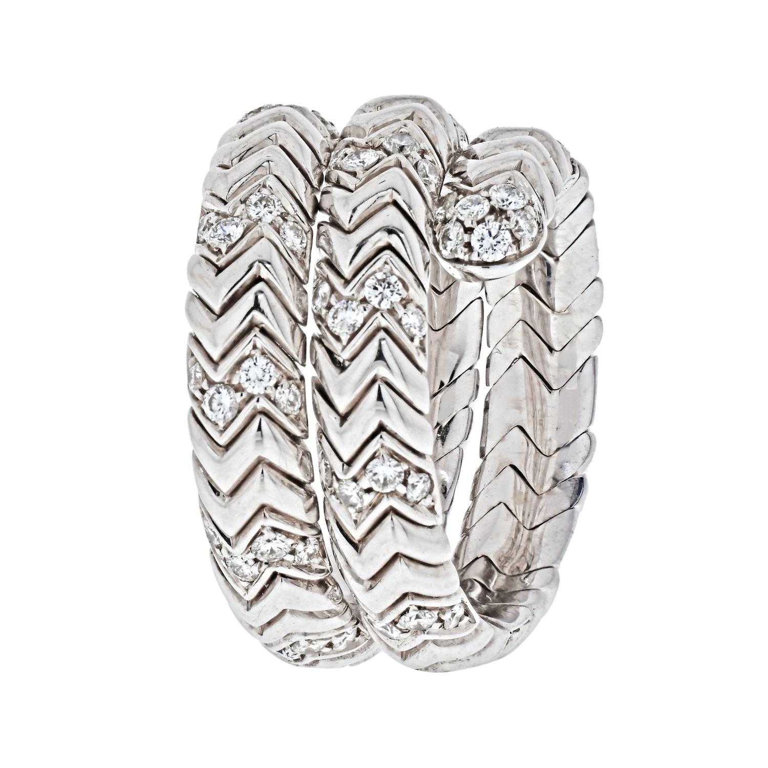 Bvlgari Sipga 18K White Gold Spiga Diamond Wrap Ring