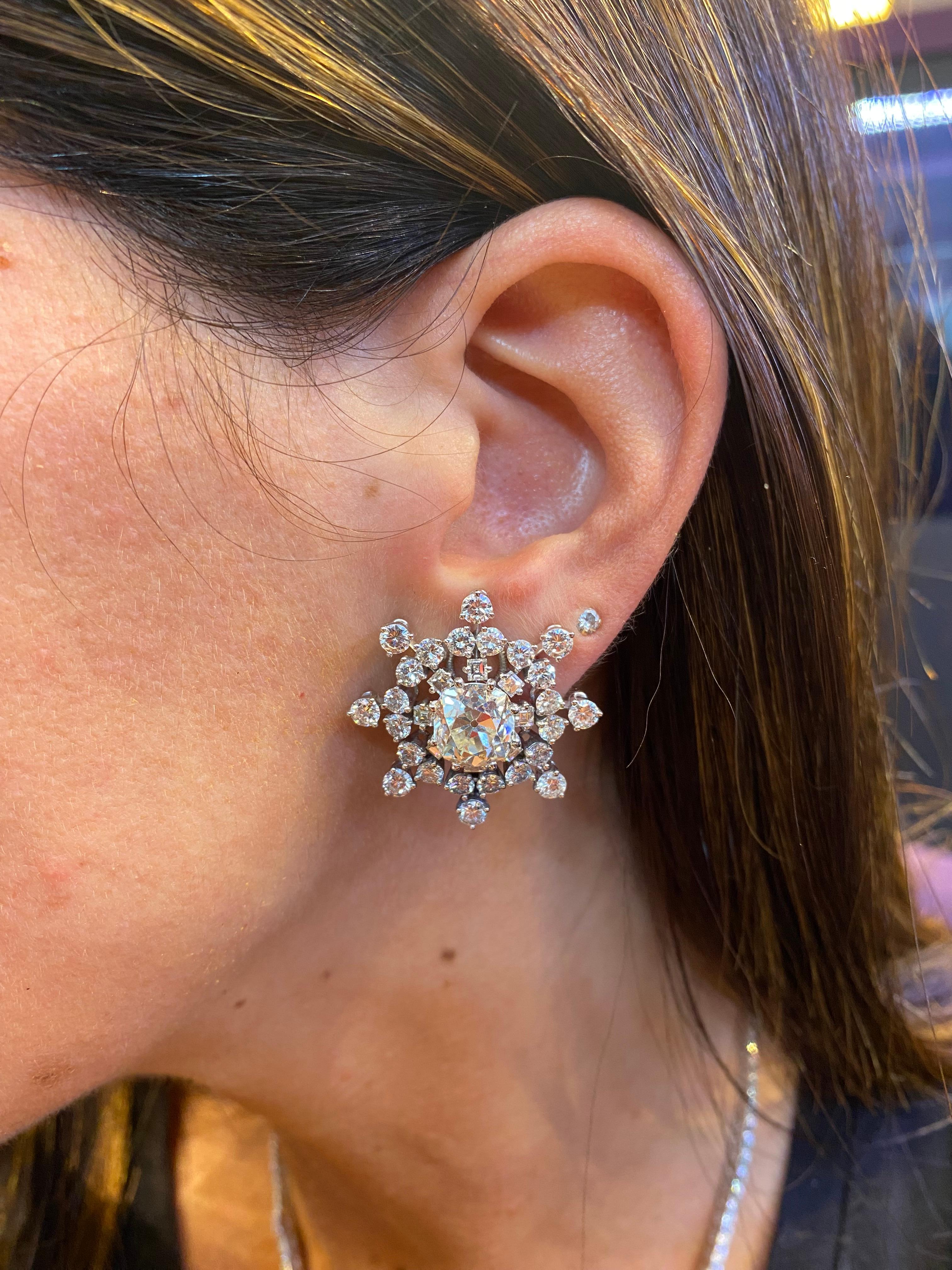 Antique Cushion Cut Bvlgari Snowflake Diamond Earrings For Sale