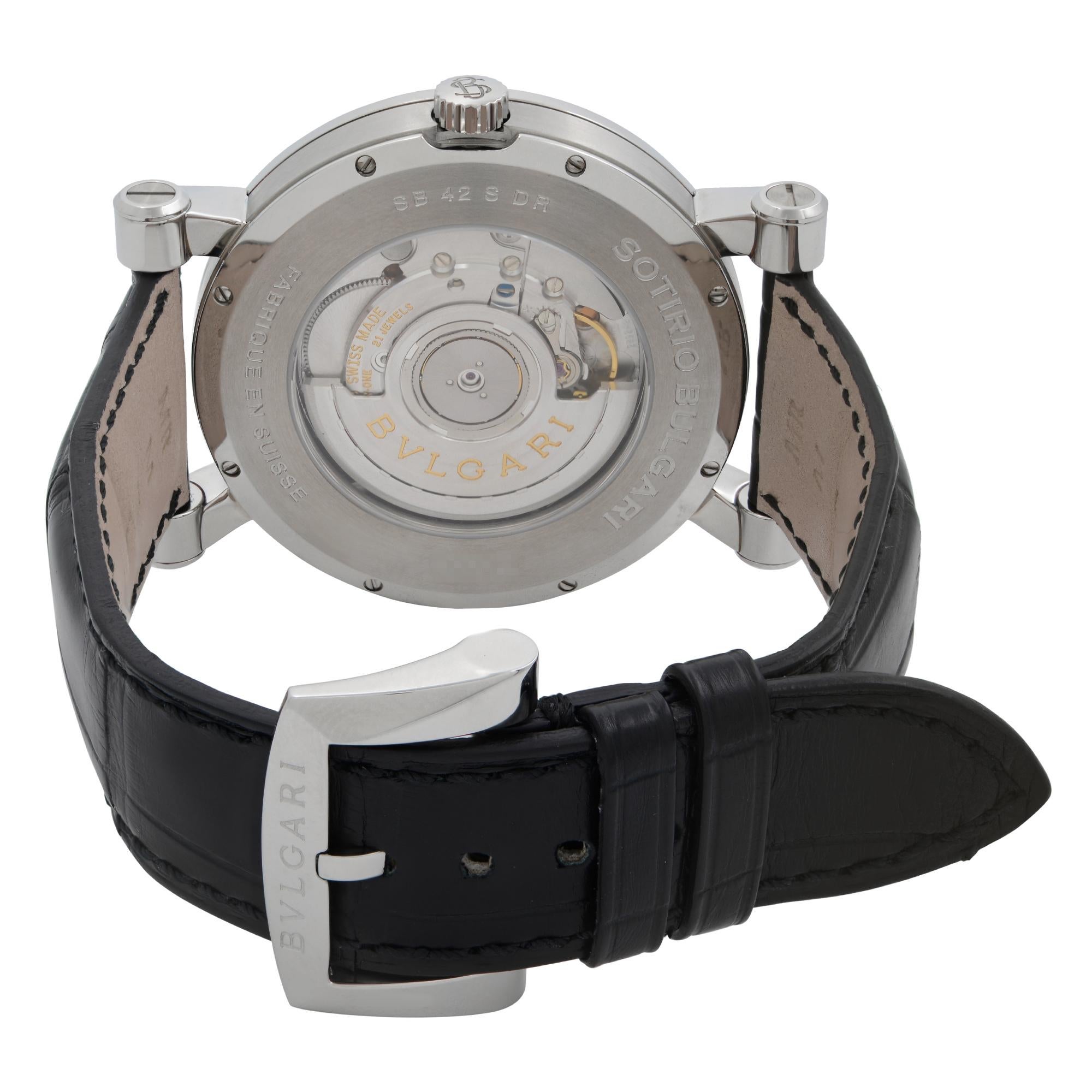 Bvlgari Sotirio Retrograde Steel White Dial Automatic Mens Watch SB42SDR In New Condition For Sale In New York, NY